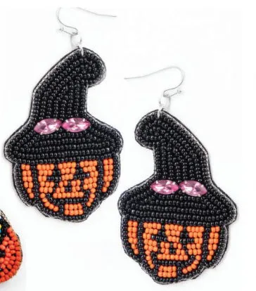 Pumpkin W/Witch Hat Earrting