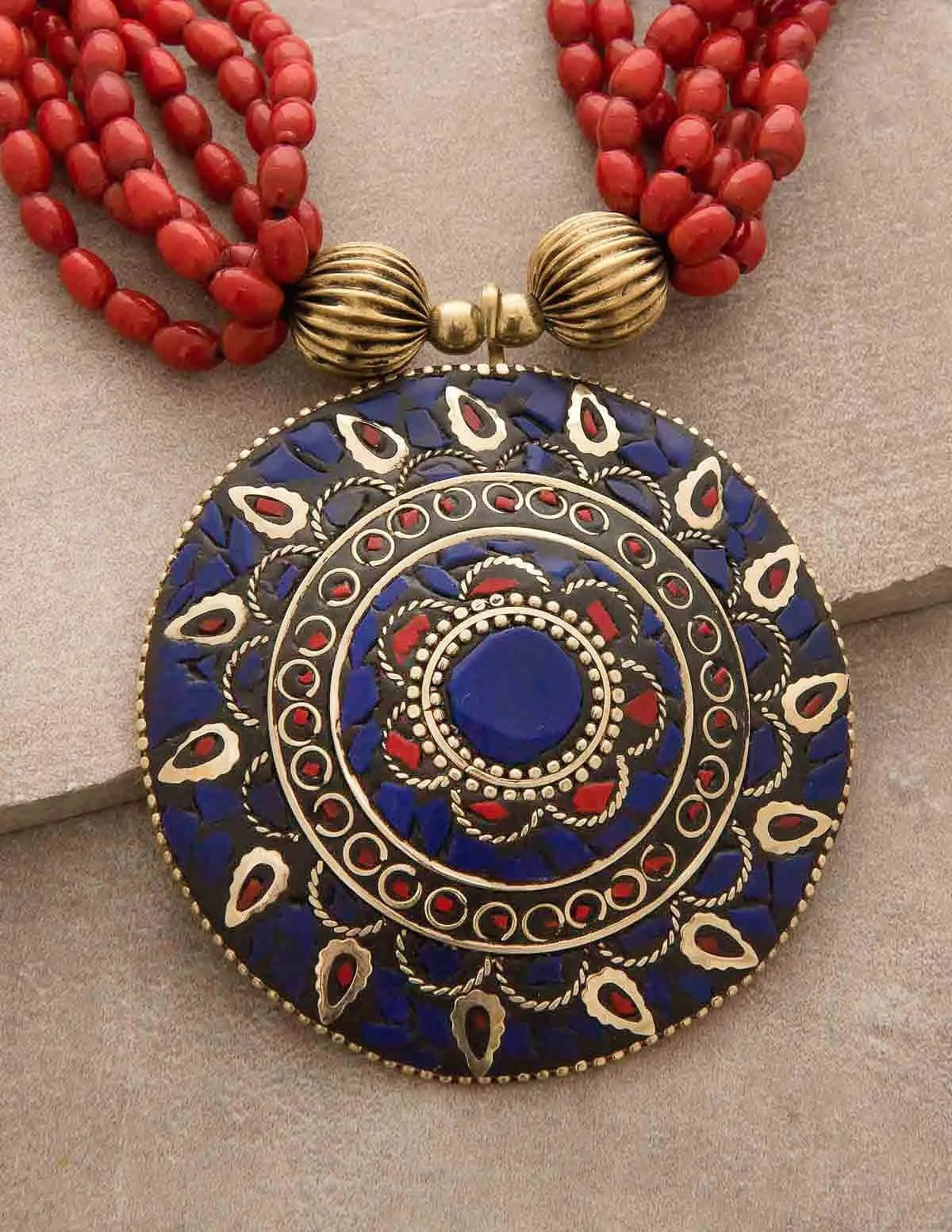 Tibetan Coral Medallion Necklace - As-Is-Clearance