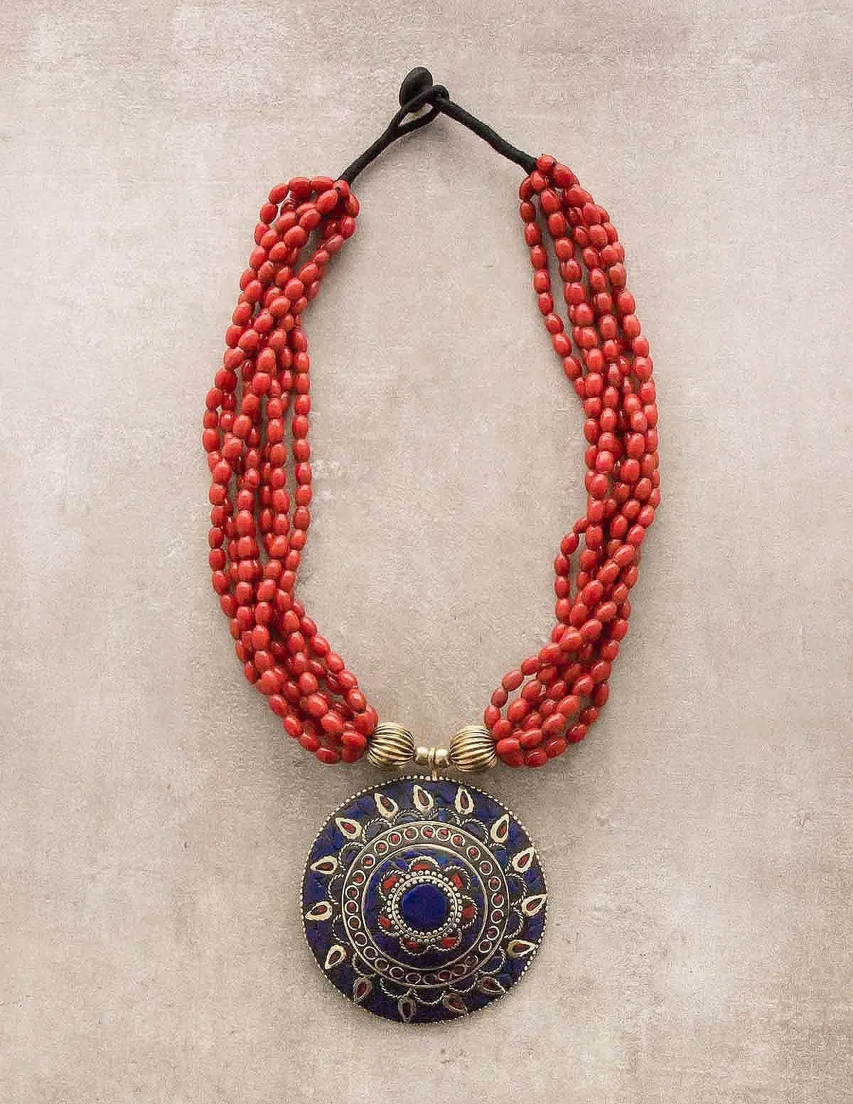 Tibetan Coral Medallion Necklace - As-Is-Clearance