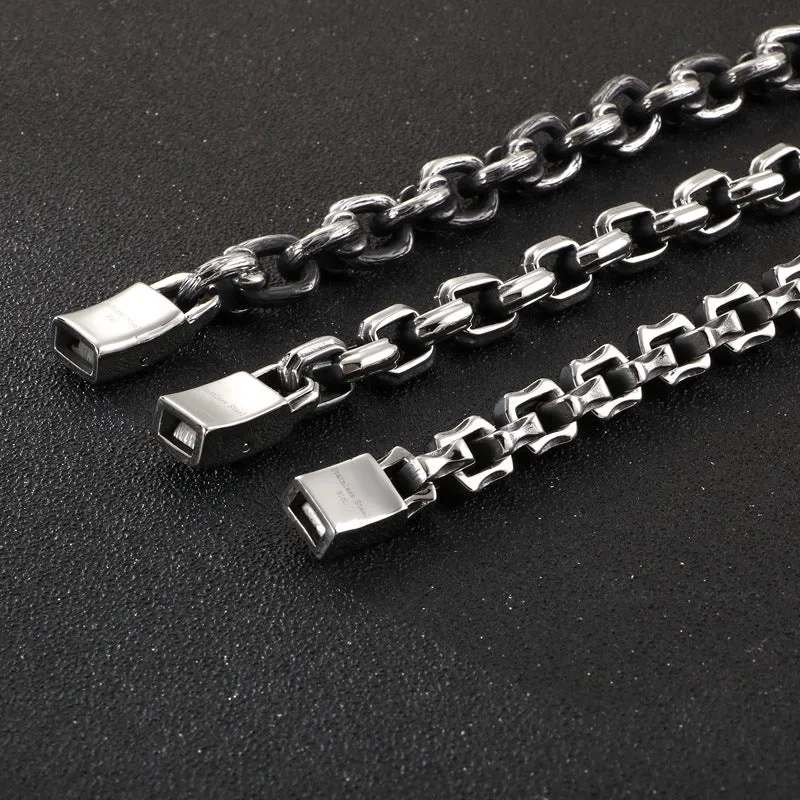 Vintage Geometric Titanium Steel Bracelet with Retro Print for Men
