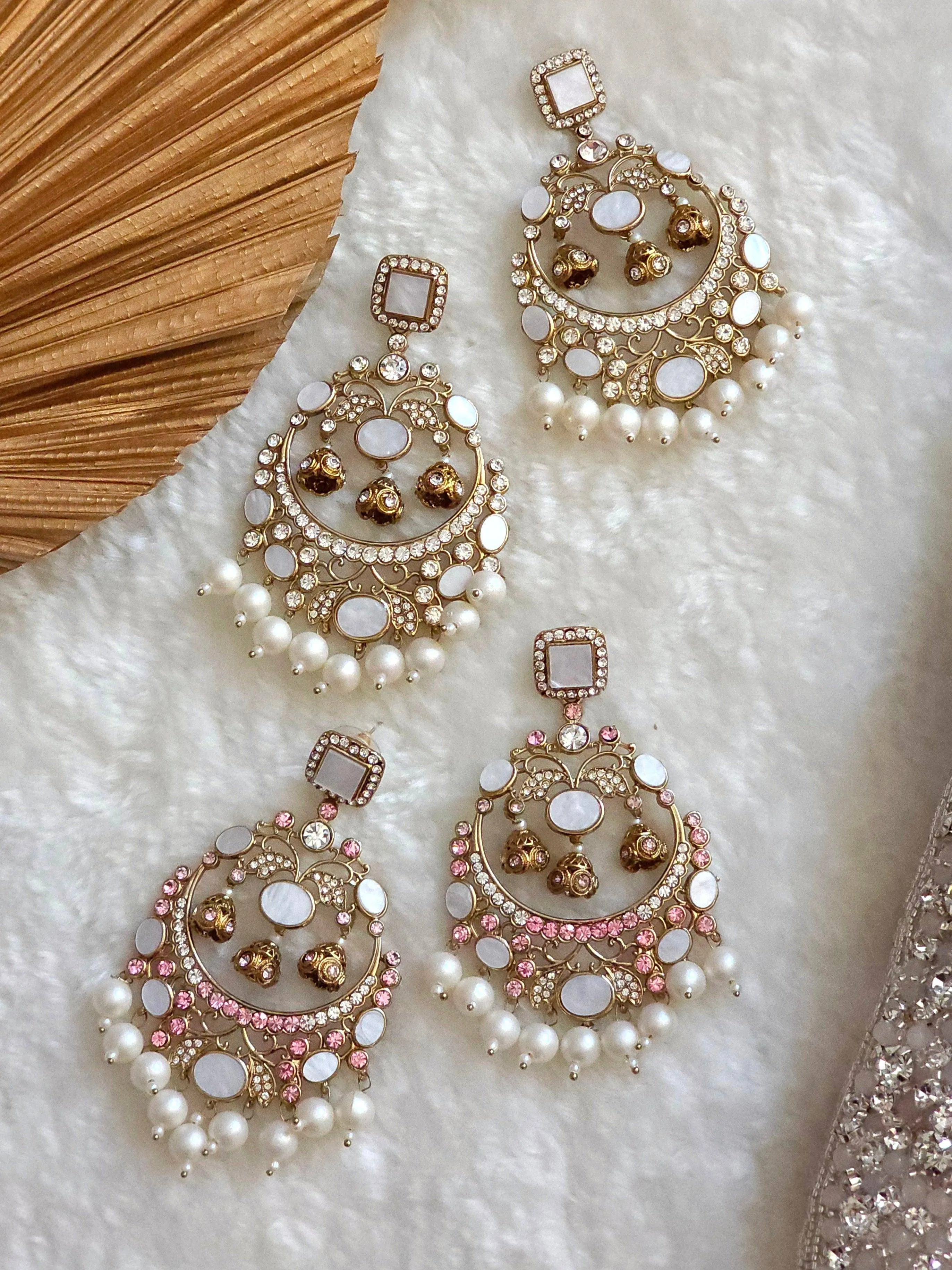 Zarnab Golden Pearl Chandbali Earrings