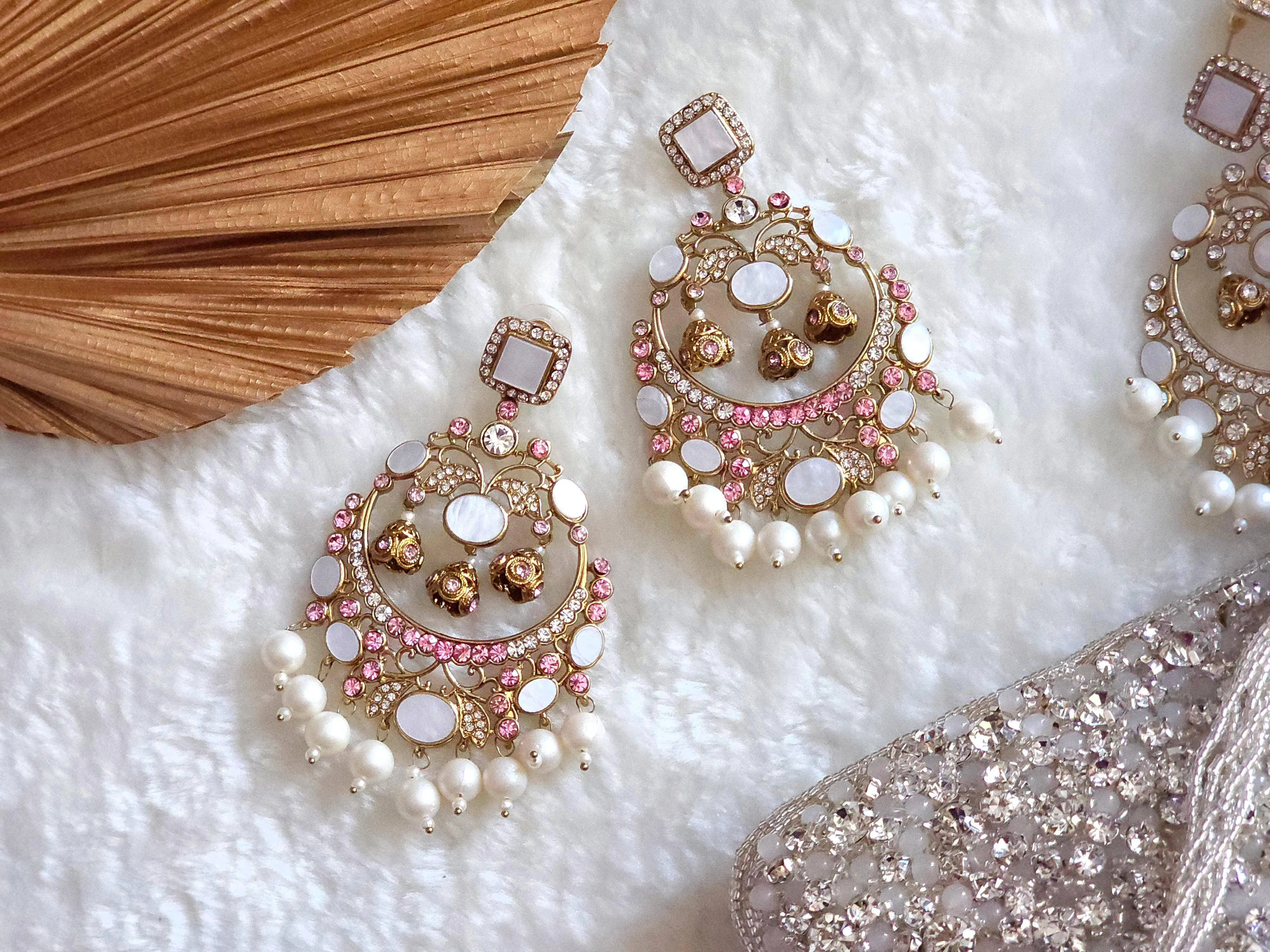 Zarnab Golden Pearl Chandbali Earrings