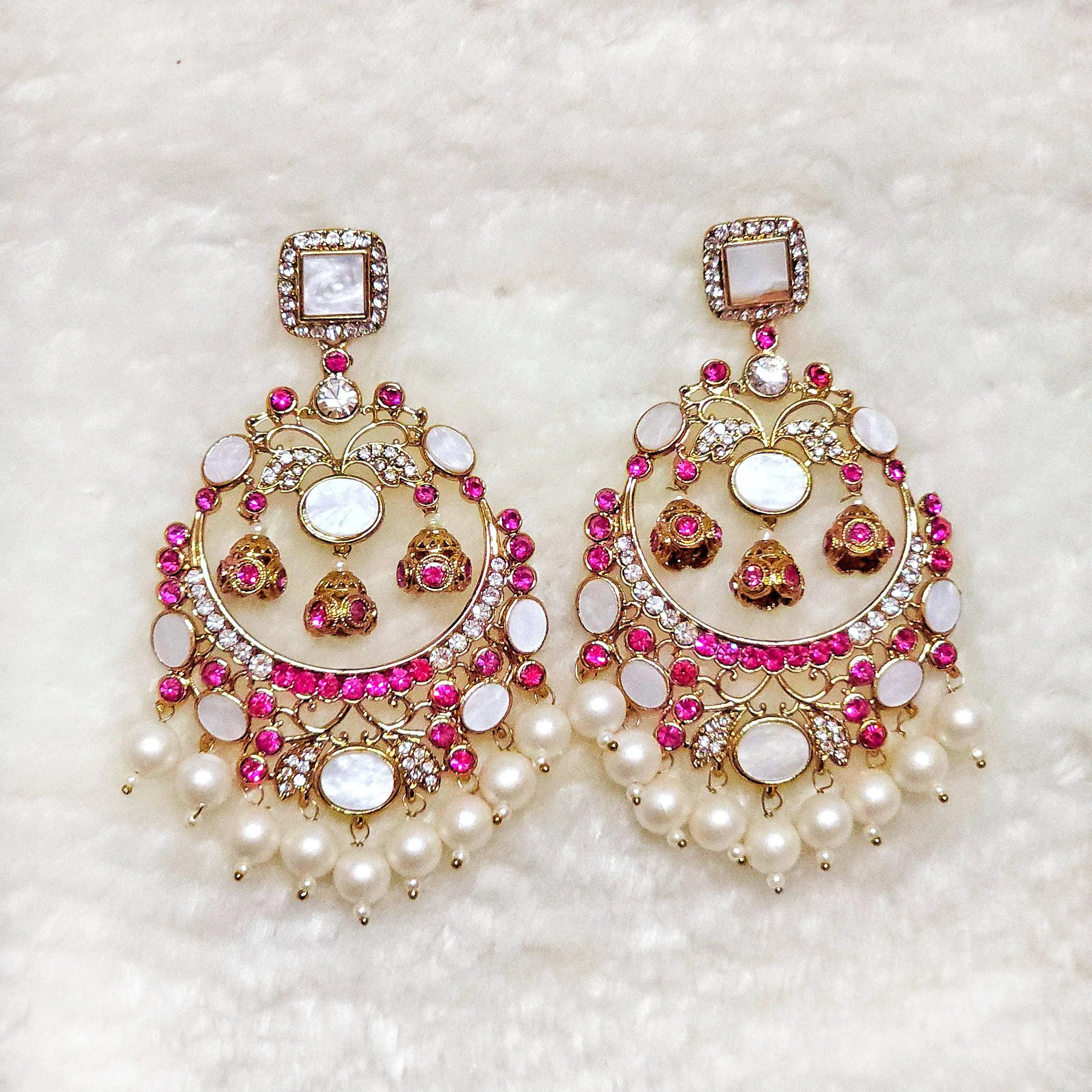 Zarnab Golden Pearl Chandbali Earrings