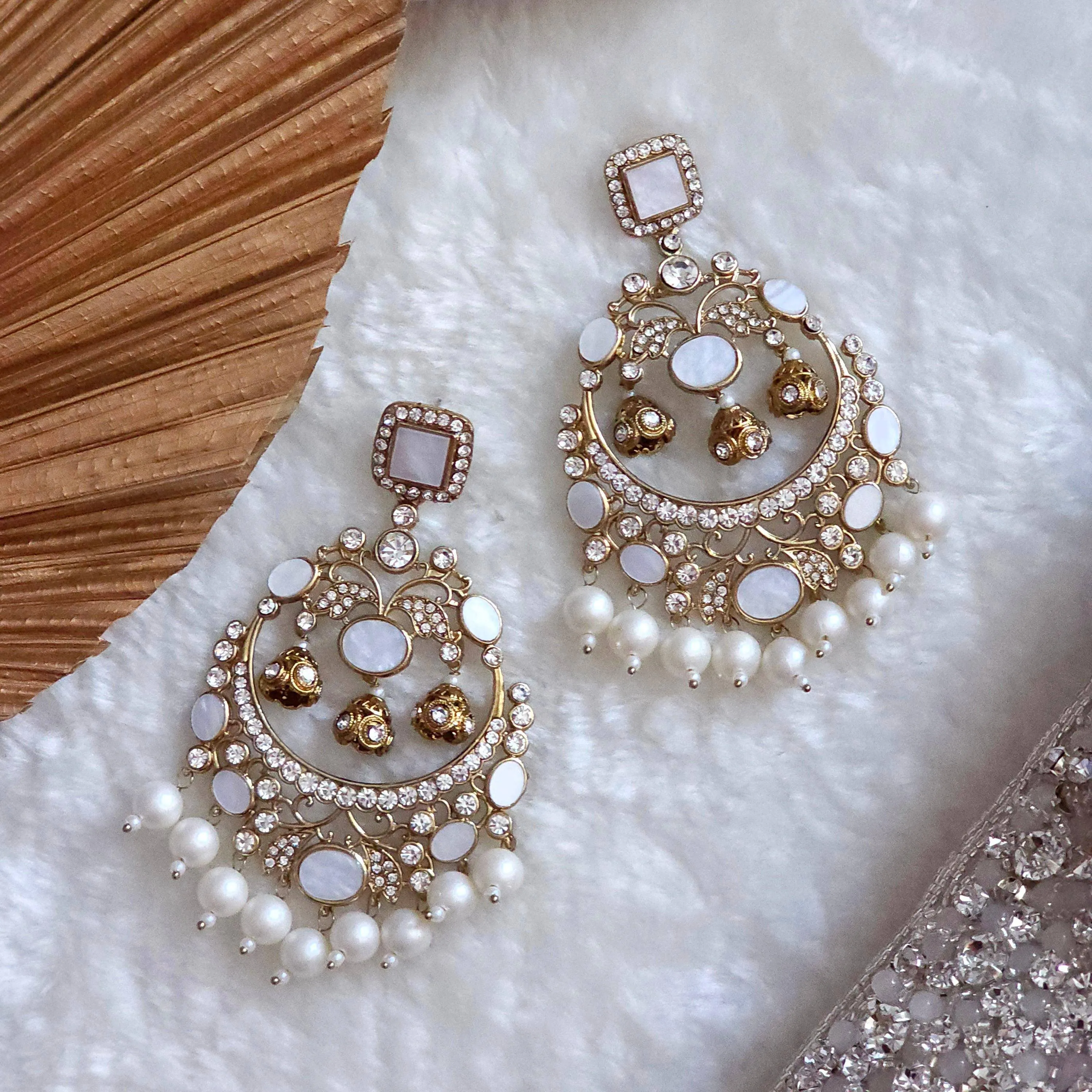 Zarnab Golden Pearl Chandbali Earrings