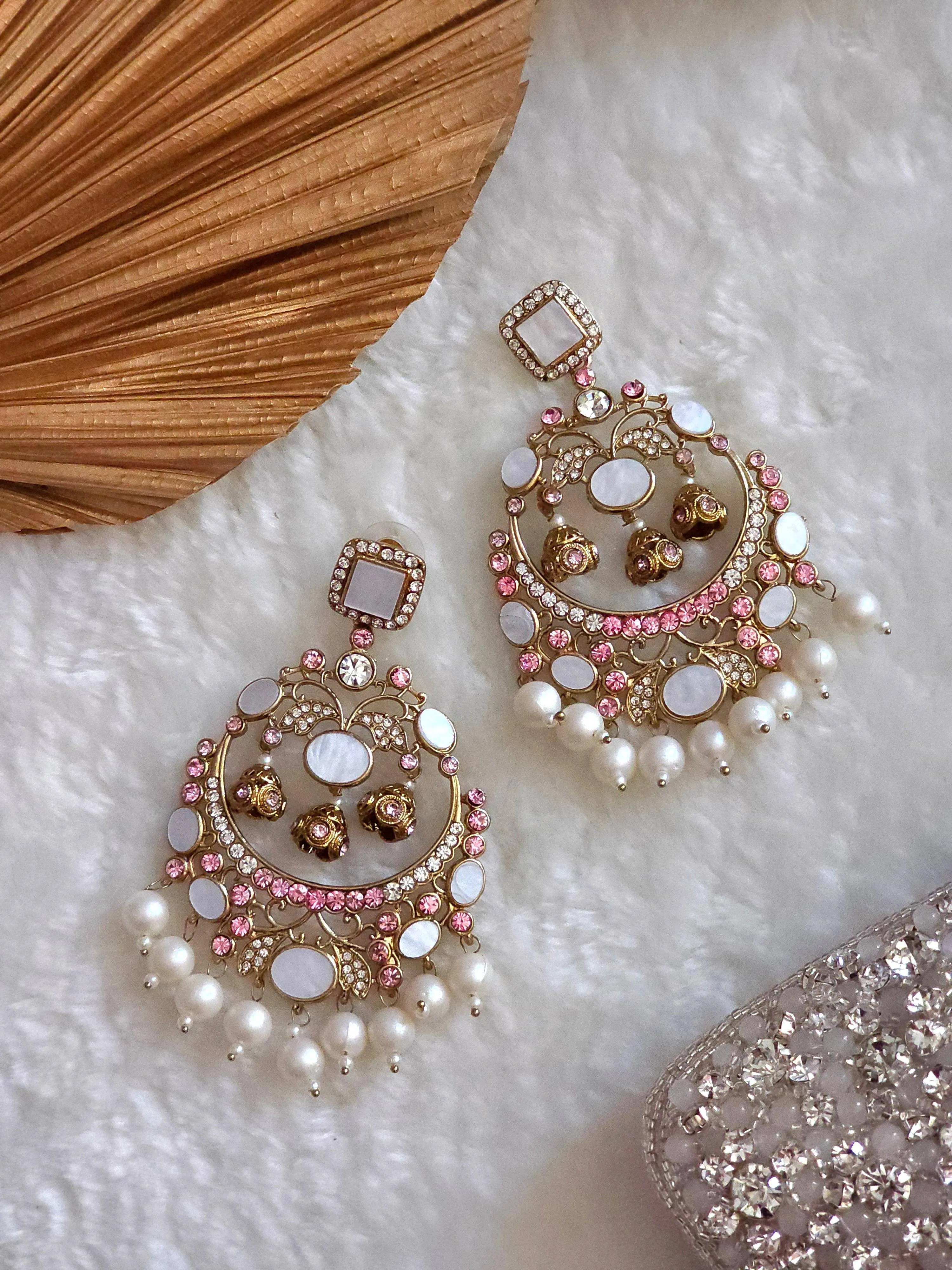 Zarnab Golden Pearl Chandbali Earrings