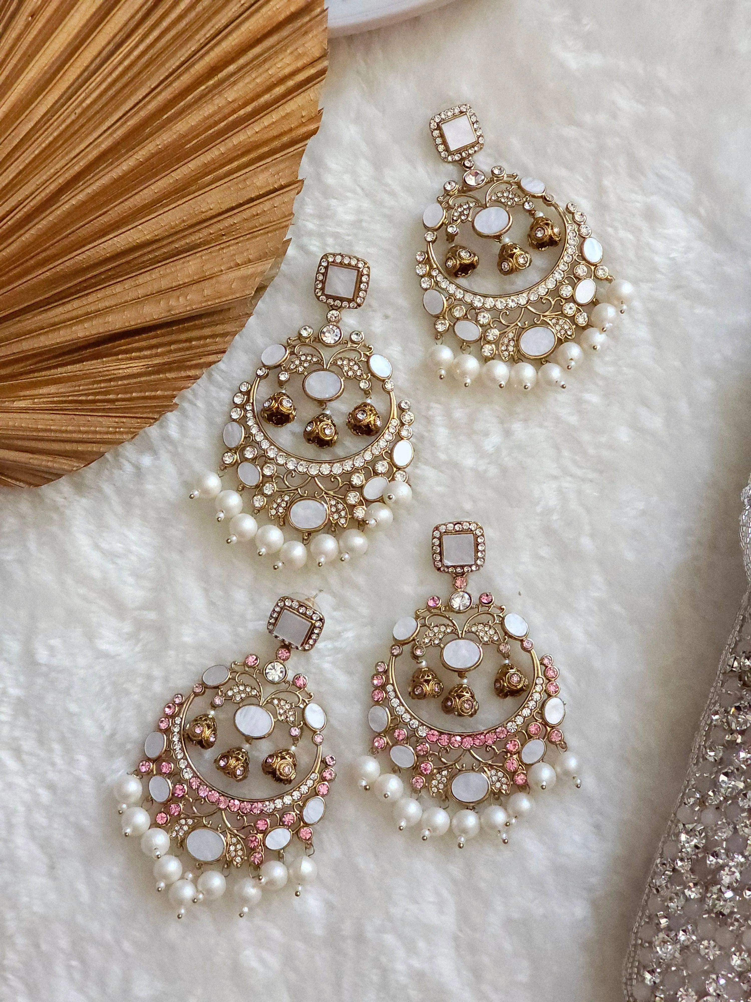 Zarnab Golden Pearl Chandbali Earrings